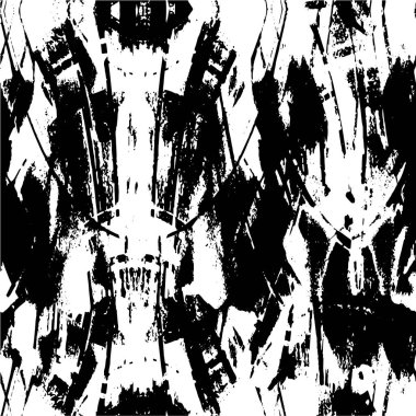 Grunge üst üste biniyor. Soyut siyah-beyaz vektör arkaplanı. Çatlak, leke ve noktalarda kirli desenli tek renkli klasik yüzey. Karanlık korku tarzında eski bir duvar.