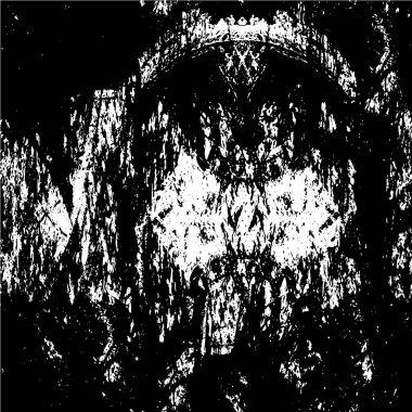 Grunge üst üste biniyor. Soyut siyah-beyaz vektör arkaplanı. Çatlak, leke ve noktalarda kirli desenli tek renkli klasik yüzey. Karanlık korku tarzında eski bir duvar.