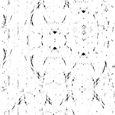 Grunge üst üste biniyor. Soyut siyah-beyaz vektör arkaplanı. Çatlak, leke ve noktalarda kirli desenli tek renkli klasik yüzey. Karanlık korku tarzında eski bir duvar.