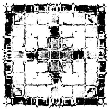 Grunge üst üste biniyor. Soyut siyah-beyaz vektör arkaplanı. Çatlak, leke ve noktalarda kirli desenli tek renkli klasik yüzey. Karanlık korku tarzında eski bir duvar.