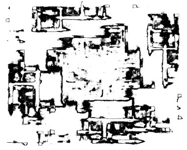 Grunge üst üste biniyor. Soyut siyah-beyaz vektör arkaplanı. Çatlak, leke ve noktalarda kirli desenli tek renkli klasik yüzey. Karanlık korku tarzında eski bir duvar.