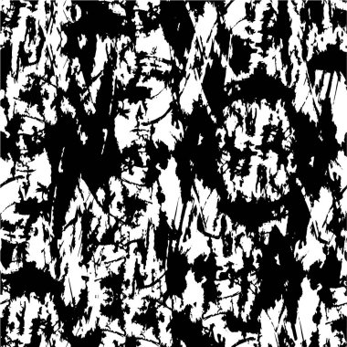 Siyah beyaz desenli, noktalı, lekeli, çizik ve çizikli sıkıntılı bir arkaplan. Soyut vektör illüstrasyonu.