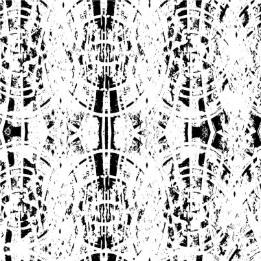 Grunge siyah beyaz desen. Monokrom parçacıkları soyut doku. Çatlakların, sürtünmelerin, çiplerin, lekelerin, mürekkep lekelerinin geçmişi. Koyu tasarım arka plan yüzeyi. 