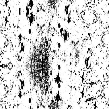 Grunge siyah beyaz desen. Monokrom parçacıkları soyut doku. Çatlakların, sürtünmelerin, çiplerin, lekelerin, mürekkep lekelerinin geçmişi. Koyu tasarım arka plan yüzeyi. 
