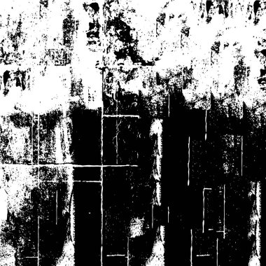 Grunge üst üste biniyor. Soyut siyah-beyaz vektör arkaplanı. Çatlak, leke ve noktalarda kirli desenli tek renkli klasik yüzey. Karanlık korku tarzında eski bir duvar.