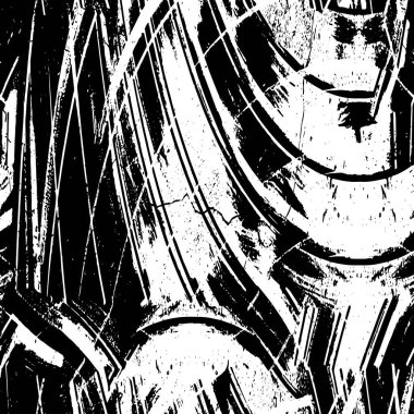 Grunge üst üste biniyor. Soyut siyah-beyaz vektör arkaplanı. Çatlak, leke ve noktalarda kirli desenli tek renkli klasik yüzey. Karanlık korku tarzında eski bir duvar.