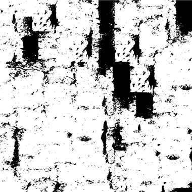 Grunge üst üste biniyor. Soyut siyah-beyaz vektör arkaplanı. Çatlak, leke ve noktalarda kirli desenli tek renkli klasik yüzey. Karanlık korku tarzında eski bir duvar.