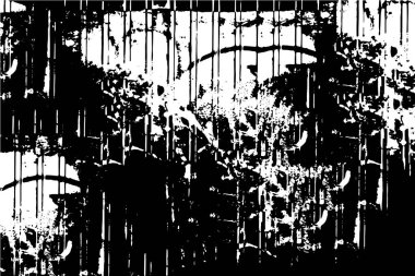 Grunge üst üste biniyor. Soyut siyah-beyaz vektör arkaplanı. Çatlak, leke ve noktalarda kirli desenli tek renkli klasik yüzey. Karanlık korku tarzında eski bir duvar.