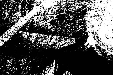 Grunge üst üste biniyor. Soyut siyah-beyaz vektör arkaplanı. Çatlak, leke ve noktalarda kirli desenli tek renkli klasik yüzey. Karanlık korku tarzında eski bir duvar.