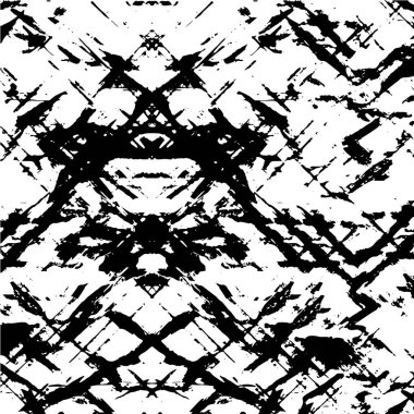 Soyut siyah-beyaz vektör arkaplanı. Çatlak, leke ve noktalarda kirli desenli tek renkli klasik yüzey. Karanlık korku tarzında eski bir duvar.