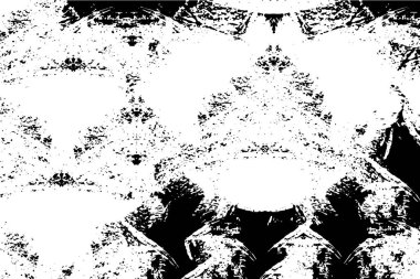 Grunge üst üste biniyor. Soyut siyah-beyaz vektör arkaplanı. Çatlak, leke ve noktalarda kirli desenli tek renkli klasik yüzey. Karanlık korku tarzında eski bir duvar.