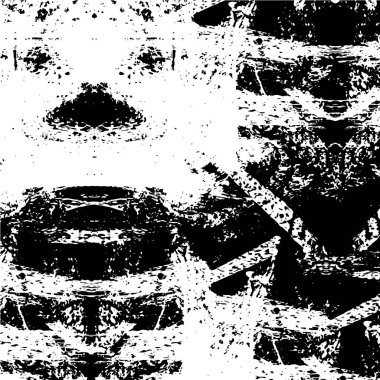Grunge üst üste biniyor. Soyut siyah-beyaz vektör arkaplanı. Çatlak, leke ve noktalarda kirli desenli tek renkli klasik yüzey. Karanlık korku tarzında eski bir duvar.