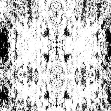 Grunge üst üste biniyor. Soyut siyah-beyaz vektör arkaplanı. Çatlak, leke ve noktalarda kirli desenli tek renkli klasik yüzey. Karanlık korku tarzında eski bir duvar.