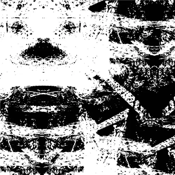 Grunge üst üste biniyor. Soyut siyah-beyaz vektör arkaplanı. Çatlak, leke ve noktalarda kirli desenli tek renkli klasik yüzey. Karanlık korku tarzında eski bir duvar.