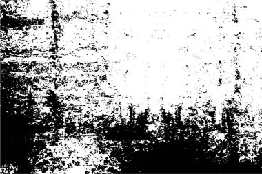 Grunge üst üste biniyor. Soyut siyah-beyaz vektör arkaplanı. Çatlak, leke ve noktalarda kirli desenli tek renkli klasik yüzey. Karanlık korku tarzında eski bir duvar.