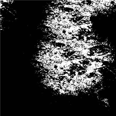 Grunge üst üste biniyor. Soyut siyah-beyaz vektör arkaplanı. Çatlak, leke ve noktalarda kirli desenli tek renkli klasik yüzey. Karanlık korku tarzında eski bir duvar.