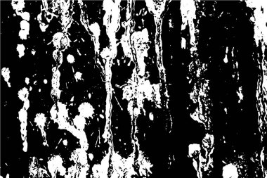 Grunge üst üste biniyor. Soyut siyah-beyaz vektör arkaplanı. Çatlak, leke ve noktalarda kirli desenli tek renkli klasik yüzey. Karanlık korku tarzında eski bir duvar.