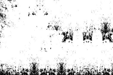 Grunge üst üste biniyor. Soyut siyah-beyaz vektör arkaplanı. Çatlak, leke ve noktalarda kirli desenli tek renkli klasik yüzey. Karanlık korku tarzında eski bir duvar.