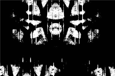 Grunge üst üste biniyor. Soyut siyah-beyaz vektör arkaplanı. Çatlak, leke ve noktalarda kirli desenli tek renkli klasik yüzey. Karanlık korku tarzında eski bir duvar.