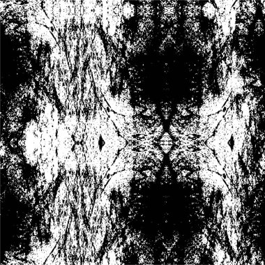 Grunge üst üste biniyor. Soyut siyah-beyaz vektör arkaplanı. Çatlak, leke ve noktalarda kirli desenli tek renkli klasik yüzey. Karanlık korku tarzında eski bir duvar.