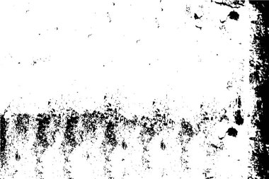 Grunge üst üste biniyor. Soyut siyah-beyaz vektör arkaplanı. Çatlak, leke ve noktalarda kirli desenli tek renkli klasik yüzey. Karanlık korku tarzında eski bir duvar.