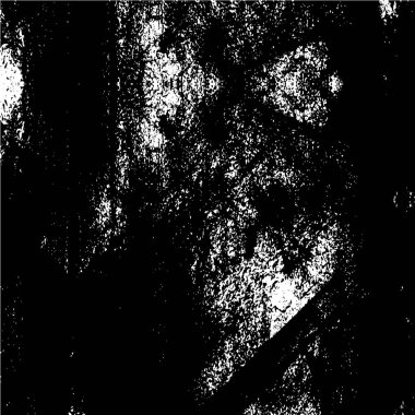 Grunge üst üste biniyor. Soyut siyah-beyaz vektör arkaplanı. Çatlak, leke ve noktalarda kirli desenli tek renkli klasik yüzey. Karanlık korku tarzında eski bir duvar.