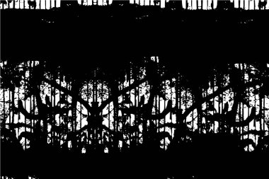 Grunge üst üste biniyor. Soyut siyah-beyaz vektör arkaplanı. Çatlak, leke ve noktalarda kirli desenli tek renkli klasik yüzey. Karanlık korku tarzında eski bir duvar.