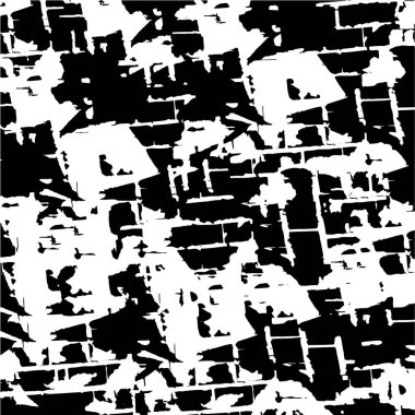 Siyah beyaz desenli, noktalı, lekeli, çizik ve çizikli sıkıntılı bir arkaplan. Soyut vektör illüstrasyonu.