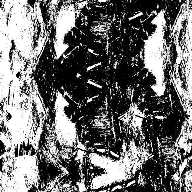 Grunge üst üste biniyor. Soyut siyah-beyaz vektör arkaplanı. Çatlak, leke ve noktalarda kirli desenli tek renkli klasik yüzey. Karanlık korku tarzında eski bir duvar.