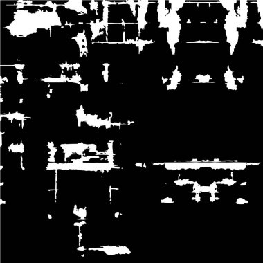 Grunge üst üste biniyor. Soyut siyah-beyaz vektör arkaplanı. Çatlak, leke ve noktalarda kirli desenli tek renkli klasik yüzey. Karanlık korku tarzında eski bir duvar.