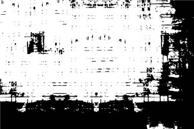 Grunge üst üste biniyor. Soyut siyah-beyaz vektör arkaplanı. Çatlak, leke ve noktalarda kirli desenli tek renkli klasik yüzey. Karanlık korku tarzında eski bir duvar.