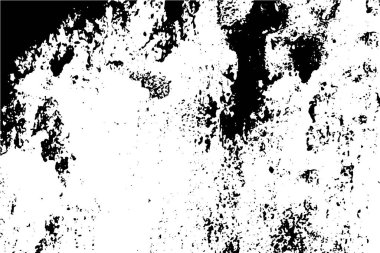 Grunge üst üste biniyor. Soyut siyah-beyaz vektör arkaplanı. Çatlak, leke ve noktalarda kirli desenli tek renkli klasik yüzey. Karanlık korku tarzında eski bir duvar.
