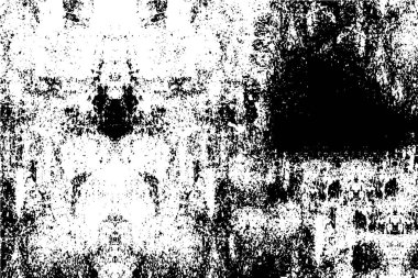 Grunge üst üste biniyor. Soyut siyah-beyaz vektör arkaplanı. Çatlak, leke ve noktalarda kirli desenli tek renkli klasik yüzey. Karanlık korku tarzında eski bir duvar.
