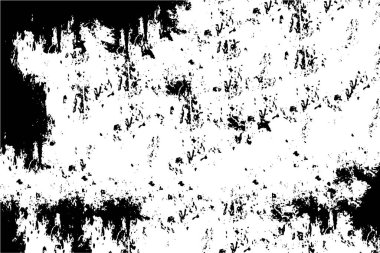 Grunge üst üste biniyor. Soyut siyah-beyaz vektör arkaplanı. Çatlak, leke ve noktalarda kirli desenli tek renkli klasik yüzey. Karanlık korku tarzında eski bir duvar.