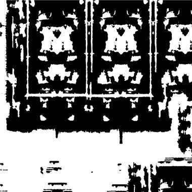 Grunge üst üste biniyor. Soyut siyah-beyaz vektör arkaplanı. Çatlak, leke ve noktalarda kirli desenli tek renkli klasik yüzey. Karanlık korku tarzında eski bir duvar.