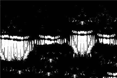 Grunge üst üste biniyor. Soyut siyah-beyaz vektör arkaplanı. Çatlak, leke ve noktalarda kirli desenli tek renkli klasik yüzey. Karanlık korku tarzında eski bir duvar.