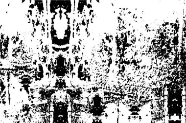 Grunge üst üste biniyor. Soyut siyah-beyaz vektör arkaplanı. Çatlak, leke ve noktalarda kirli desenli tek renkli klasik yüzey. Karanlık korku tarzında eski bir duvar.
