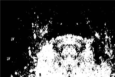 Grunge üst üste biniyor. Soyut siyah-beyaz vektör arkaplanı. Çatlak, leke ve noktalarda kirli desenli tek renkli klasik yüzey. Karanlık korku tarzında eski bir duvar.