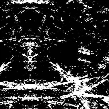 Grunge üst üste biniyor. Soyut siyah-beyaz vektör arkaplanı. Çatlak, leke ve noktalarda kirli desenli tek renkli klasik yüzey. Karanlık korku tarzında eski bir duvar.