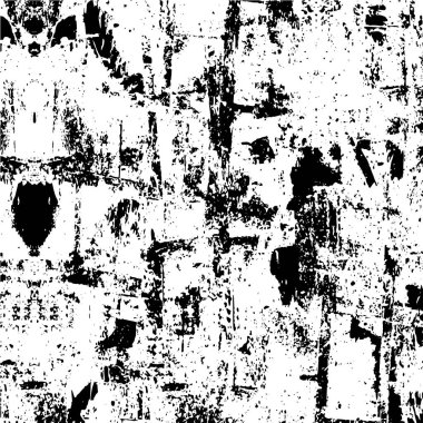 Grunge üst üste biniyor. Soyut siyah-beyaz vektör arkaplanı. Çatlak, leke ve noktalarda kirli desenli tek renkli klasik yüzey. Karanlık korku tarzında eski bir duvar.