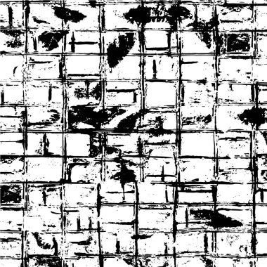 Grunge üst üste biniyor. Soyut siyah-beyaz vektör arkaplanı. Çatlak, leke ve noktalarda kirli desenli tek renkli klasik yüzey. Karanlık korku tarzında eski bir duvar.