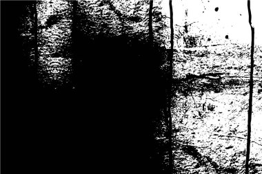 Grunge üst üste biniyor. Soyut siyah-beyaz vektör arkaplanı. Çatlak, leke ve noktalarda kirli desenli tek renkli klasik yüzey. Karanlık korku tarzında eski bir duvar.