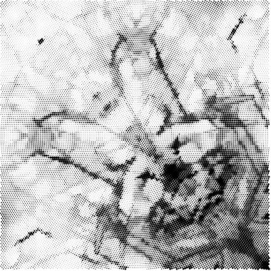 Grunge üst üste biniyor. Soyut siyah-beyaz vektör arkaplanı. Çatlak, leke ve noktalarda kirli desenli tek renkli klasik yüzey. Karanlık korku tarzında eski bir duvar.