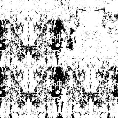 Grunge üst üste biniyor. Soyut siyah-beyaz vektör arkaplanı. Çatlak, leke ve noktalarda kirli desenli tek renkli klasik yüzey. Karanlık korku tarzında eski bir duvar.