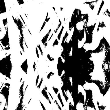 Grunge üst üste biniyor. Soyut siyah-beyaz vektör arkaplanı. Çatlak, leke ve noktalarda kirli desenli tek renkli klasik yüzey. Karanlık korku tarzında eski bir duvar.