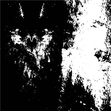 Grunge üst üste biniyor. Soyut siyah-beyaz vektör arkaplanı. Çatlak, leke ve noktalarda kirli desenli tek renkli klasik yüzey. Karanlık korku tarzında eski bir duvar.