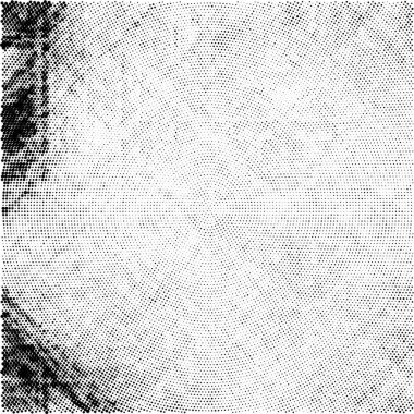 Grunge üst üste biniyor. Soyut siyah-beyaz vektör arkaplanı. Çatlak, leke ve noktalarda kirli desenli tek renkli klasik yüzey. Karanlık korku tarzında eski bir duvar.