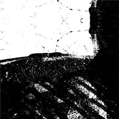 Grunge üst üste biniyor. Soyut siyah-beyaz vektör arkaplanı. Çatlak, leke ve noktalarda kirli desenli tek renkli klasik yüzey. Karanlık korku tarzında eski bir duvar.