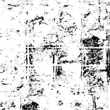 Grunge üst üste biniyor. Soyut siyah-beyaz vektör arkaplanı. Çatlak, leke ve noktalarda kirli desenli tek renkli klasik yüzey. Karanlık korku tarzında eski bir duvar.