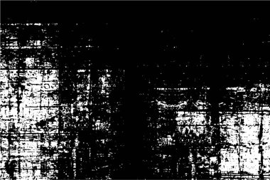 Grunge üst üste biniyor. Soyut siyah-beyaz vektör arkaplanı. Çatlak, leke ve noktalarda kirli desenli tek renkli klasik yüzey. Karanlık korku tarzında eski bir duvar.